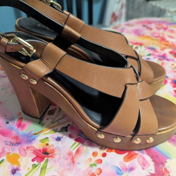 Coach Brown and Gold Heels with Chunky Block Design - Picture 4 of 11